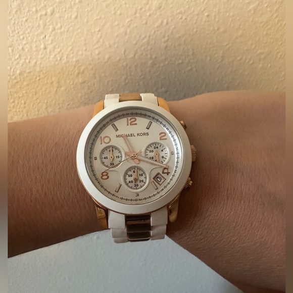 Michael Kors Accessories - MICHAEL KORS Ritz Chronograph Two-Tone Stainless Steel Watch (White/Rose
Gold)